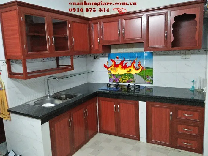 tủ bếp nhôm giả gỗ