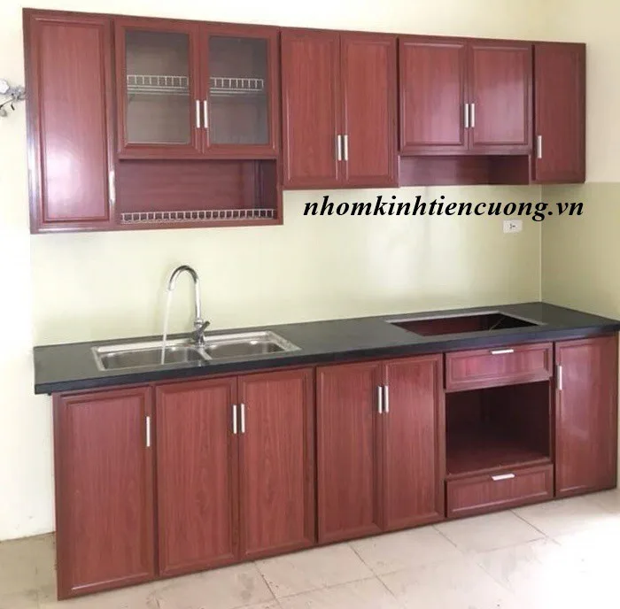 tủ bếp nhôm giả gỗ