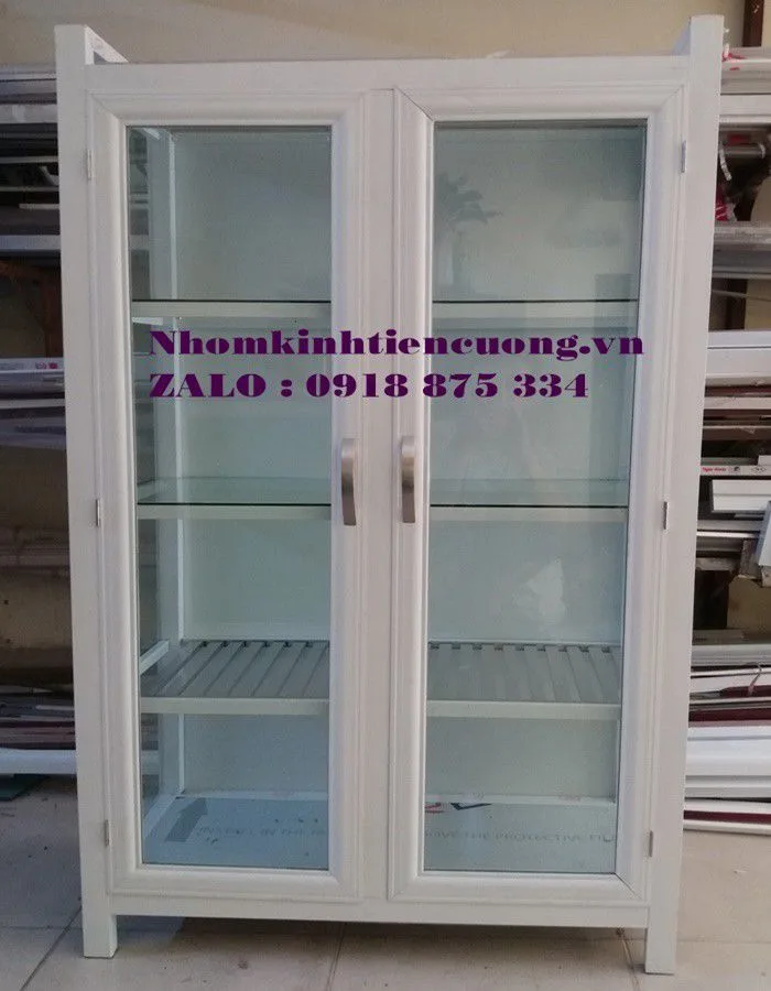 Tủ Nhôm Đựng Chén Dĩa - Mẫu Sơn Tĩnh Điện Màu Trắng Đẹp